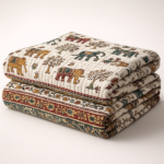 Hand Block Printed Cotton Kantha Quilt – Animal Print (Queen/King Size) - Image 2