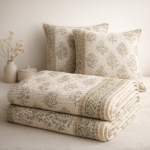 Hand Block Printed Cotton Kantha Quilt Set with 2 Pillow Covers – Animal Print - Image 3