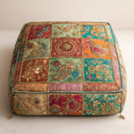 Handcrafted Indian Patchwork Pouf Cover – Embroidered Ottoman Cover - Image 2